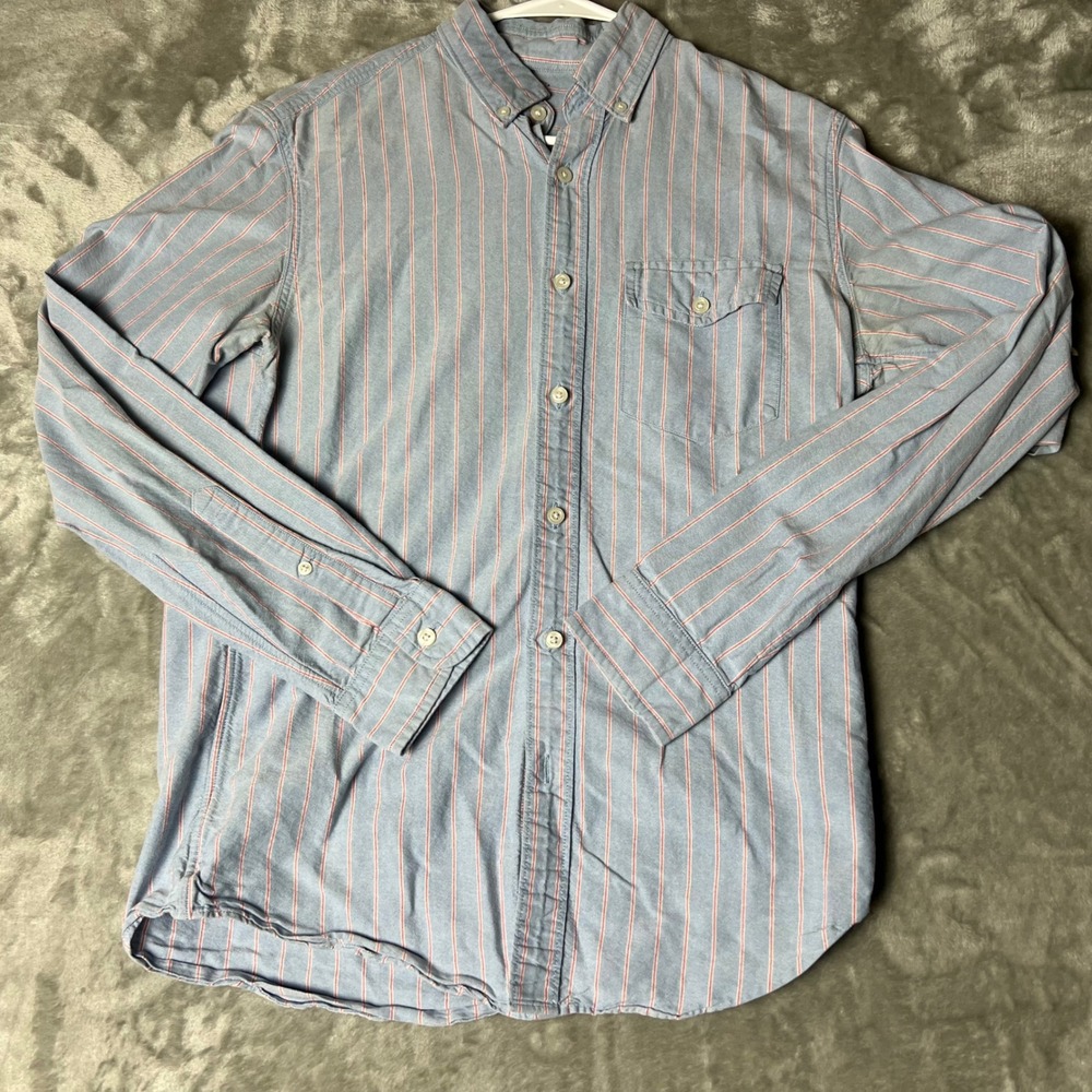 J Crew Slim Fit Oxford Cloth Button Down Shirt Blue Pink Stripe Mens S